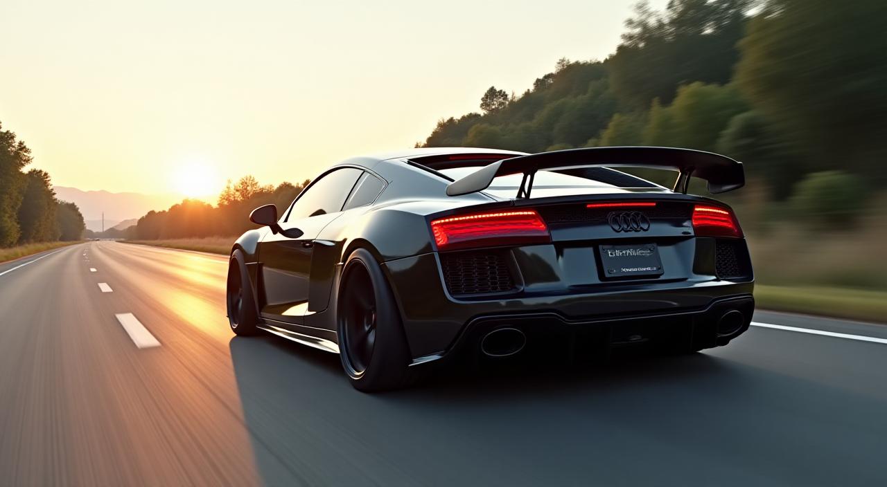 Auto sportiva tuning in strada con sfocatura di movimento